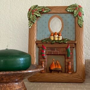 Vintage Festive Holiday Fireplace Ceramic Decor with Holly Accents